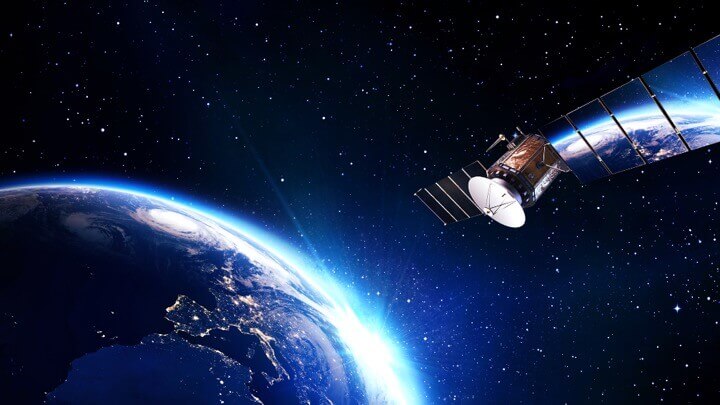 Satellite pointing at earth from space