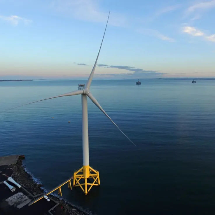 Wind turbine in the sea connected to land