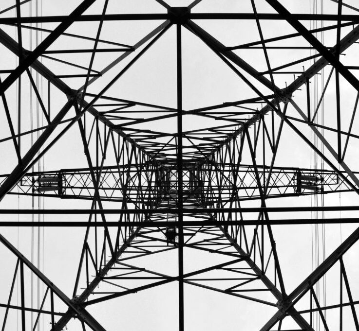 View looking up inside a power pylon