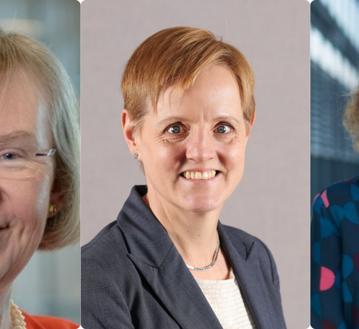 Headshots of Dame Helen Atkinson, Dr Anna Floyer-Lea and Dr Stella Peace
